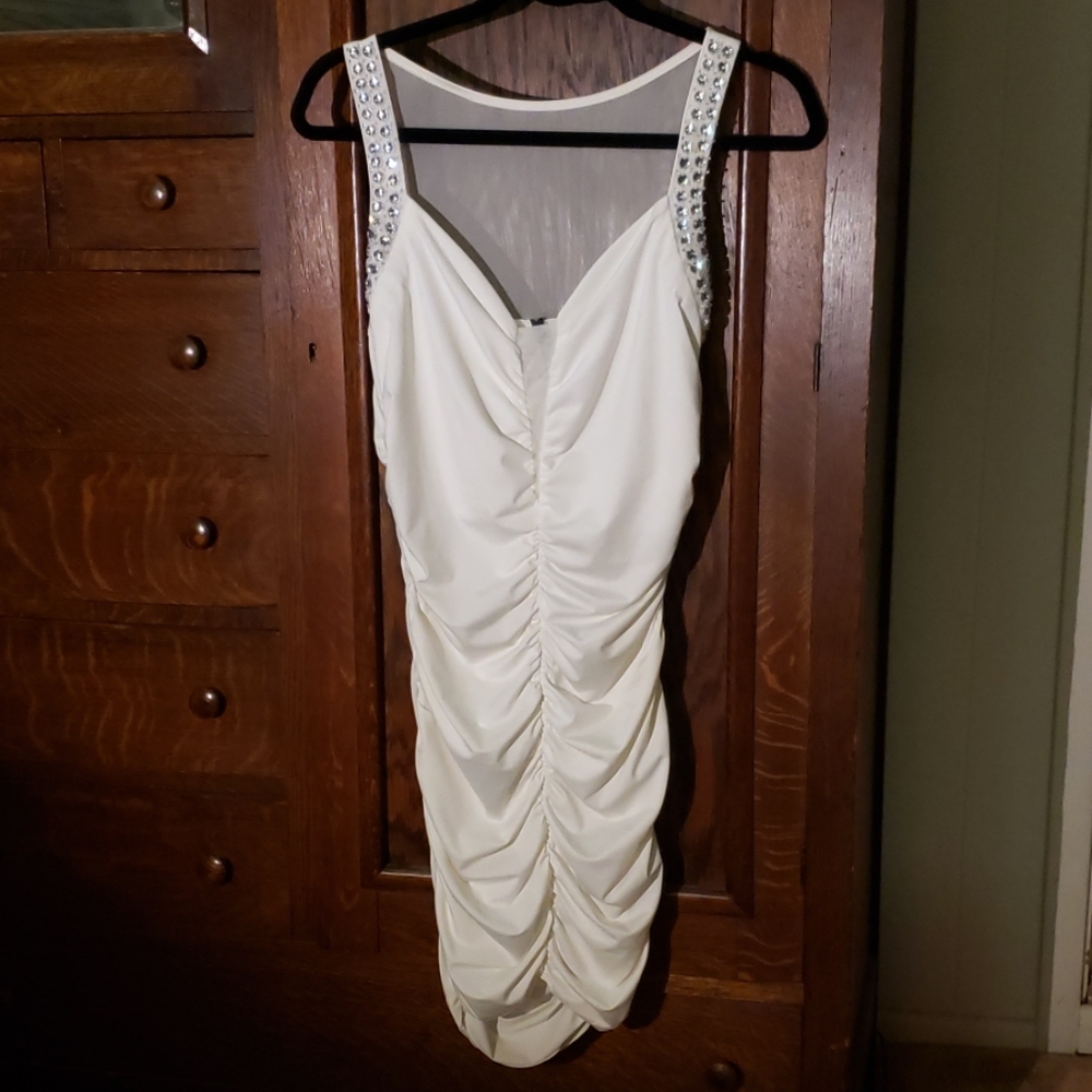 Bejeweled straps ruched dress